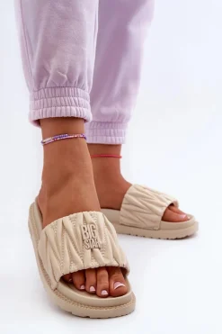 Discount Klapki Damskie Na Platformie Big Star NN274A746 Beżowe Damskie Klapki Damskie Big Star|Klapki Na Platformie