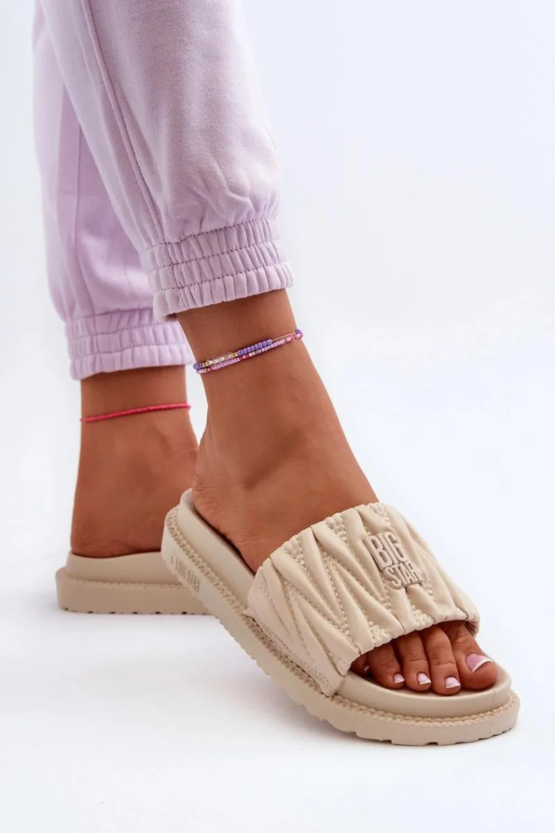 Discount Klapki Damskie Na Platformie Big Star NN274A746 Beżowe Damskie Klapki Damskie Big Star|Klapki Na Platformie
