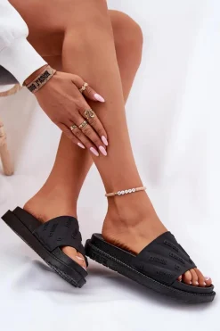 Sale Klapki Damskie Na Platformie Big Star RR274A540 Czarne Damskie Klapki Damskie Big Star|Klapki Na Platformie