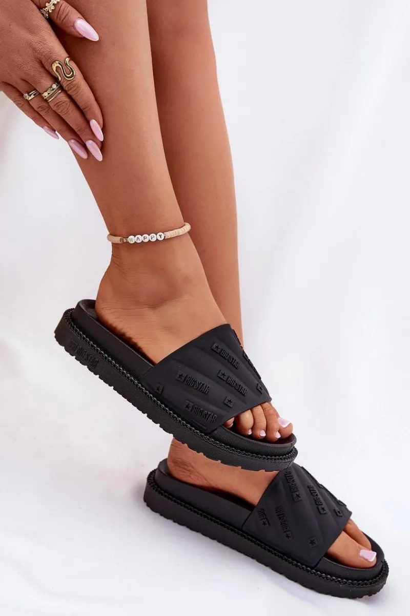 Sale Klapki Damskie Na Platformie Big Star RR274A540 Czarne Damskie Klapki Damskie Big Star|Klapki Na Platformie