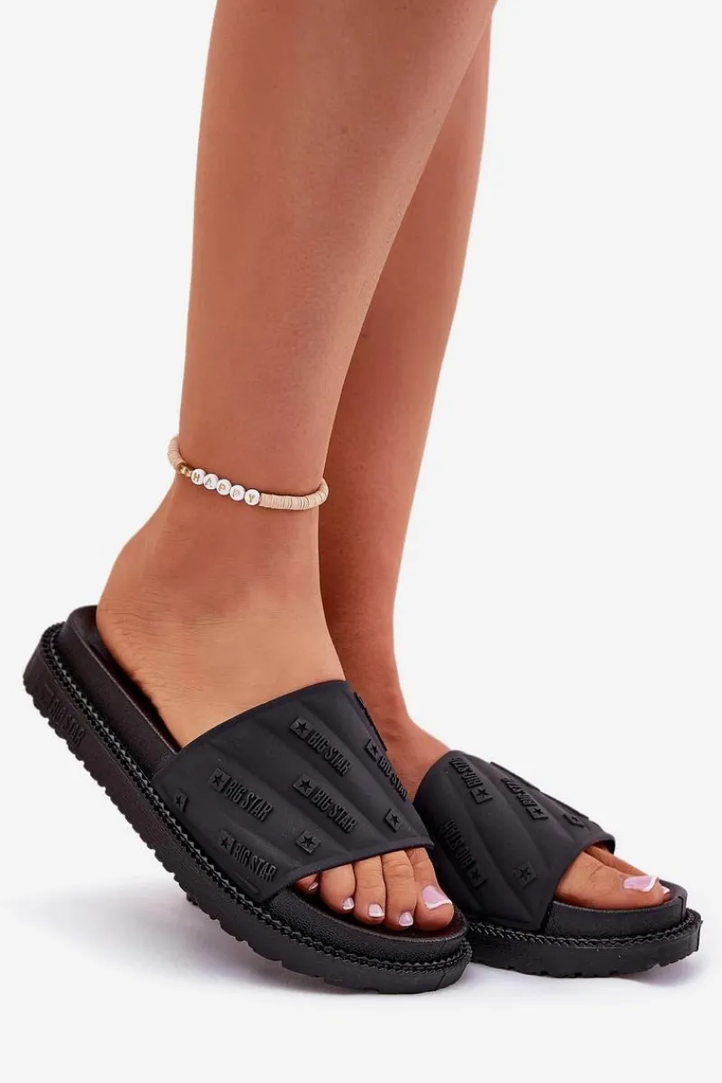 Sale Klapki Damskie Na Platformie Big Star RR274A540 Czarne Damskie Klapki Damskie Big Star|Klapki Na Platformie