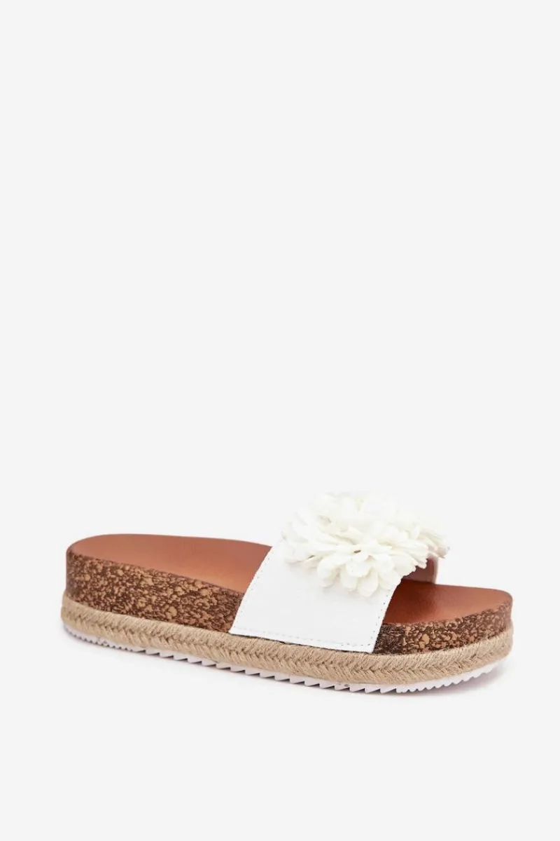 Klapki Na Platformie|Klapki Damskie Klasyczne>Boto Klapki Damskie Na Platformie Z Ozdobnymi Kwiatkami Białe Tessara Biały