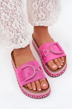 Hot Klapki Damskie Na Platformie Z Ozdobą Fuksja Daphira Damskie Klapki Na Platformie|Klapki Damskie Klasyczne