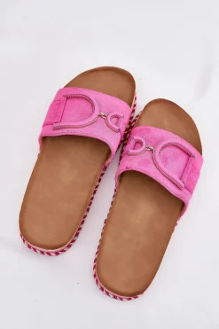 Hot Klapki Damskie Na Platformie Z Ozdobą Fuksja Daphira Damskie Klapki Na Platformie|Klapki Damskie Klasyczne