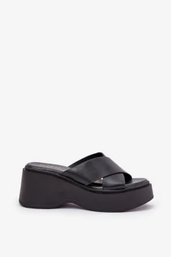 Discount Klapki Damskie Na Platformie I Koturnie Czarne Nelithraea Damskie Klapki Na Koturnie|Klapki Na Platformie