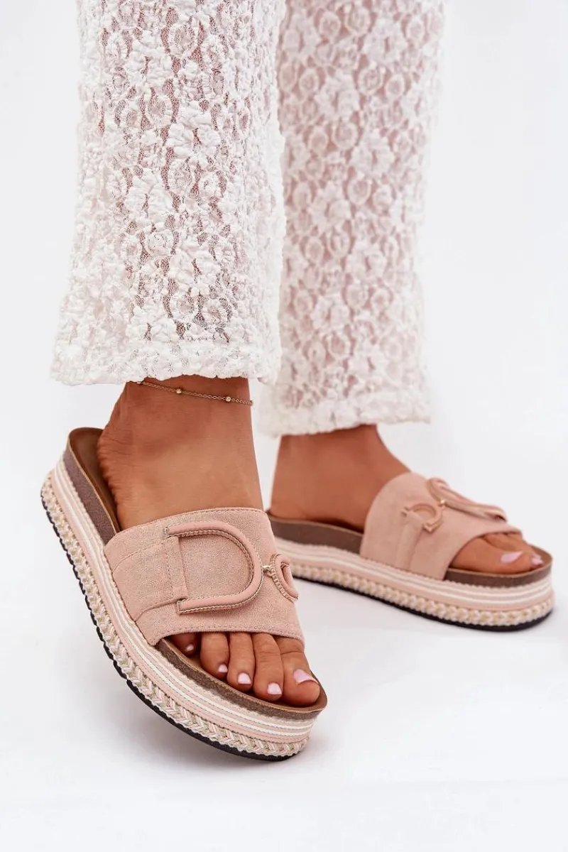 Boto Klapki Damskie Na Platformie Z Ozdobą Różowe Daphira