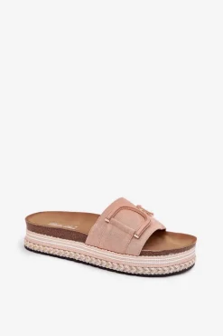 Boto Klapki Damskie Na Platformie Z Ozdobą Różowe Daphira