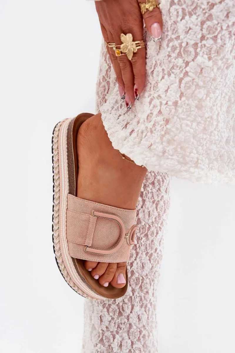 Boto Klapki Damskie Na Platformie Z Ozdobą Różowe Daphira