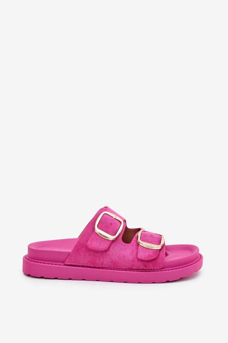 Sale Boto Klapki Damskie Na Platformie Ze Złotymi Klamrami Fuksja Verena