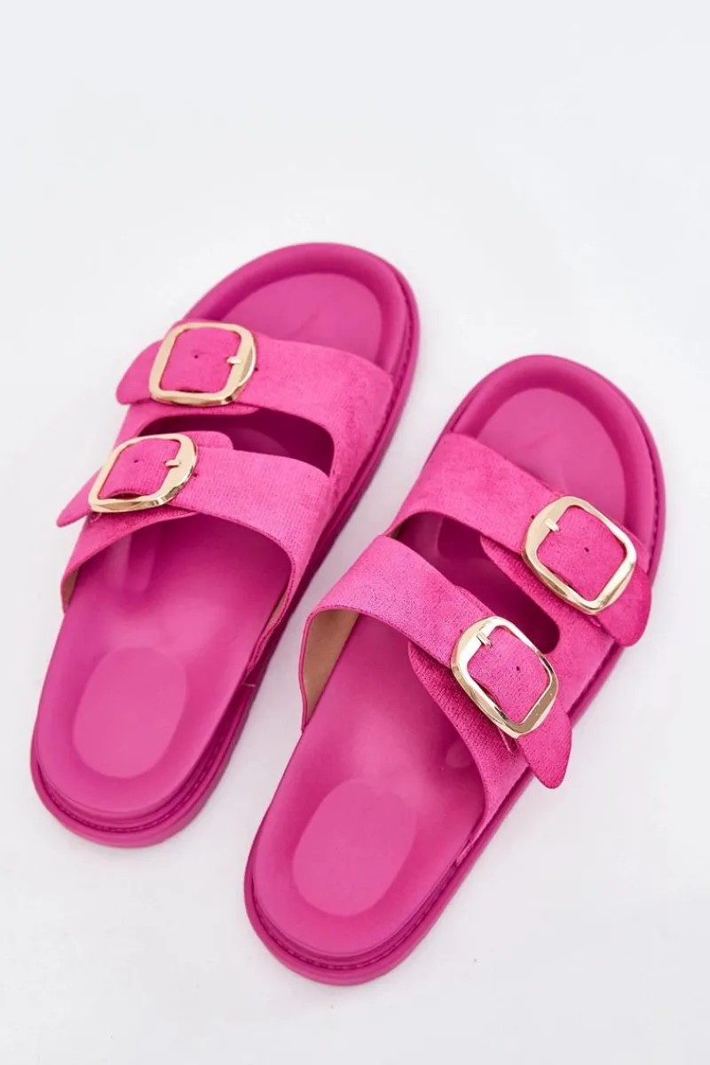 Sale Boto Klapki Damskie Na Platformie Ze Złotymi Klamrami Fuksja Verena