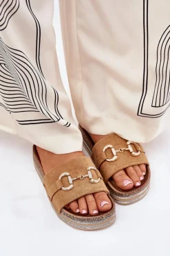 Clearance Klapki Damskie Na Platformie Ze Złotą Ozdobą I Brokatem Camel Morisela Damskie Klapki Korkowe|Klapki Na Platformie