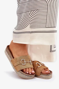 Clearance Klapki Damskie Na Platformie Ze Złotą Ozdobą I Brokatem Camel Morisela Damskie Klapki Korkowe|Klapki Na Platformie