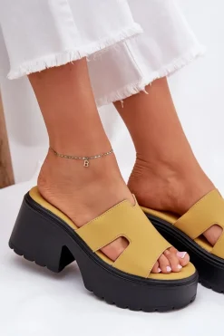 New Boto Klapki Damskie Na Platformie I Masywnym Obcasie Żółte Rizana Żółty