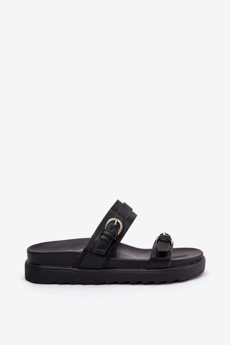 Klapki Na Platformie|Klapki Damskie Klasyczne>Boto Klapki Damskie Na Platformie Ze Złotymi Klamrami Czarne Wernone Czarny