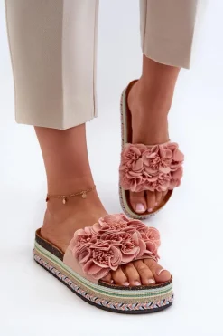Klapki Korkowe|Klapki Damskie Klasyczne>Boto Klapki Damskie Na Platformie Ozdobione Kwiatkami Różowe Nodina