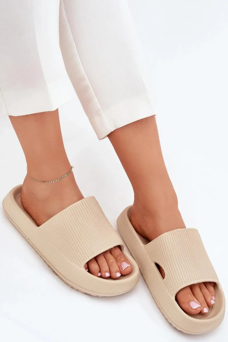 Sale Klapki Damskie Na Platformie Z Wycięciem Beżowe Ameira Damskie Klapki Basenowe|Klapki Na Platformie
