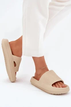 Sale Klapki Damskie Na Platformie Z Wycięciem Beżowe Ameira Damskie Klapki Basenowe|Klapki Na Platformie