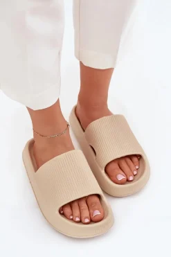 Sale Klapki Damskie Na Platformie Z Wycięciem Beżowe Ameira Damskie Klapki Basenowe|Klapki Na Platformie