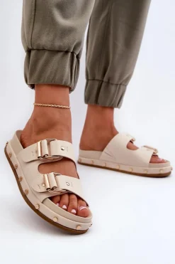 Online Big Star Shoes Klapki Damskie Na Platformie Big Star NN274083 Beżowe Beżowy