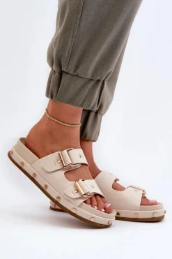 Online Big Star Shoes Klapki Damskie Na Platformie Big Star NN274083 Beżowe Beżowy