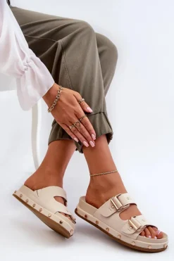 Online Big Star Shoes Klapki Damskie Na Platformie Big Star NN274083 Beżowe Beżowy