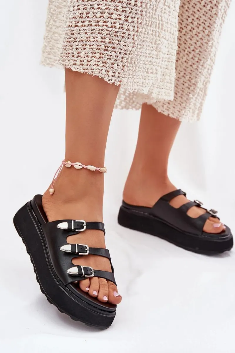 Klapki Na Platformie|Klapki Damskie Klasyczne>Boto Klapki Damskie Na Platformie Z Paskami Czarne Nimiotte Czarny