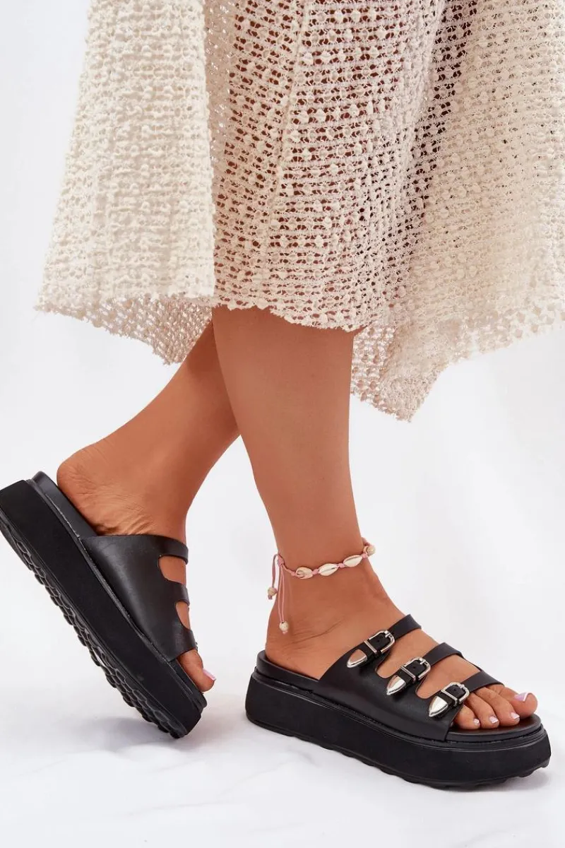 Klapki Na Platformie|Klapki Damskie Klasyczne>Boto Klapki Damskie Na Platformie Z Paskami Czarne Nimiotte Czarny