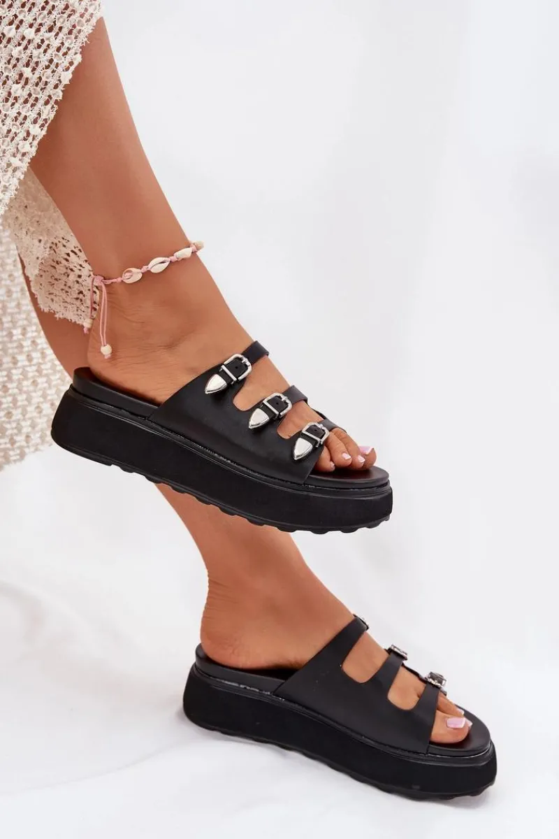 Klapki Na Platformie|Klapki Damskie Klasyczne>Boto Klapki Damskie Na Platformie Z Paskami Czarne Nimiotte Czarny