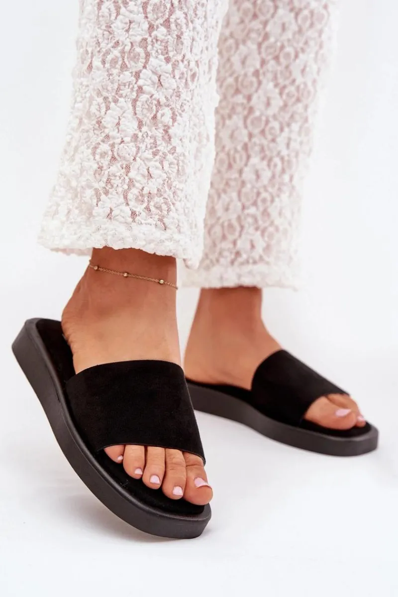 Online Boto Klapki Damskie Na Platformie Z Eko Zamszu Czarne Jorina Czarny