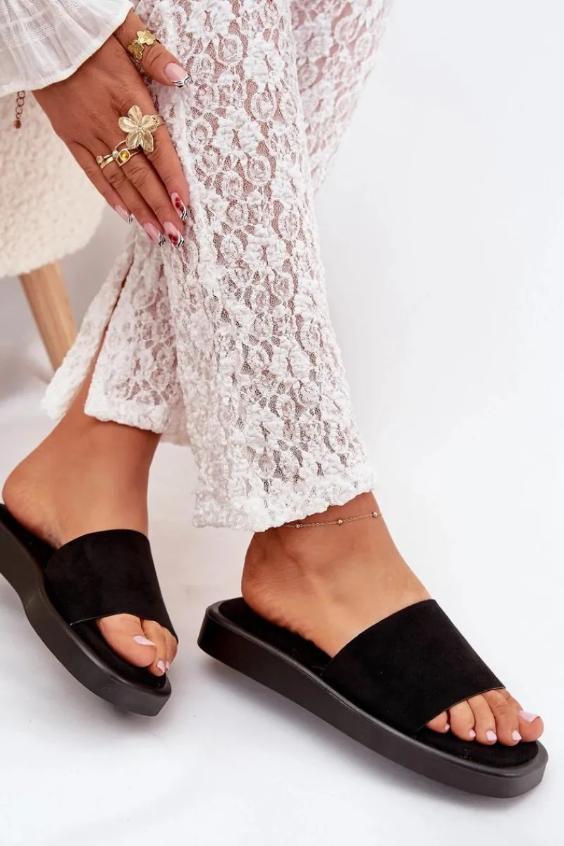 Online Boto Klapki Damskie Na Platformie Z Eko Zamszu Czarne Jorina Czarny