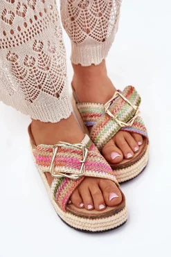 Klapki Korkowe|Klapki Na Platformie>Boto Klapki Damskie Na Platformie Z Plecionką I Złotą Klamrą Multikolor Filazzia