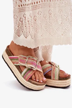 Klapki Korkowe|Klapki Na Platformie></noscript>Boto Klapki Damskie Na Platformie Z Plecionką I Złotą Klamrą Multikolor Filazzia