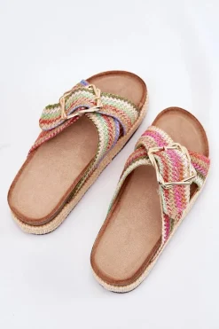 Klapki Korkowe|Klapki Na Platformie></noscript>Boto Klapki Damskie Na Platformie Z Plecionką I Złotą Klamrą Multikolor Filazzia