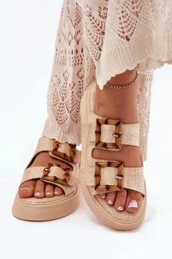 Klapki Na Platformie|Klapki Damskie Klasyczne>Boto Klapki Damskie Na Platformie Z Klamrami Beżowe Xanivia