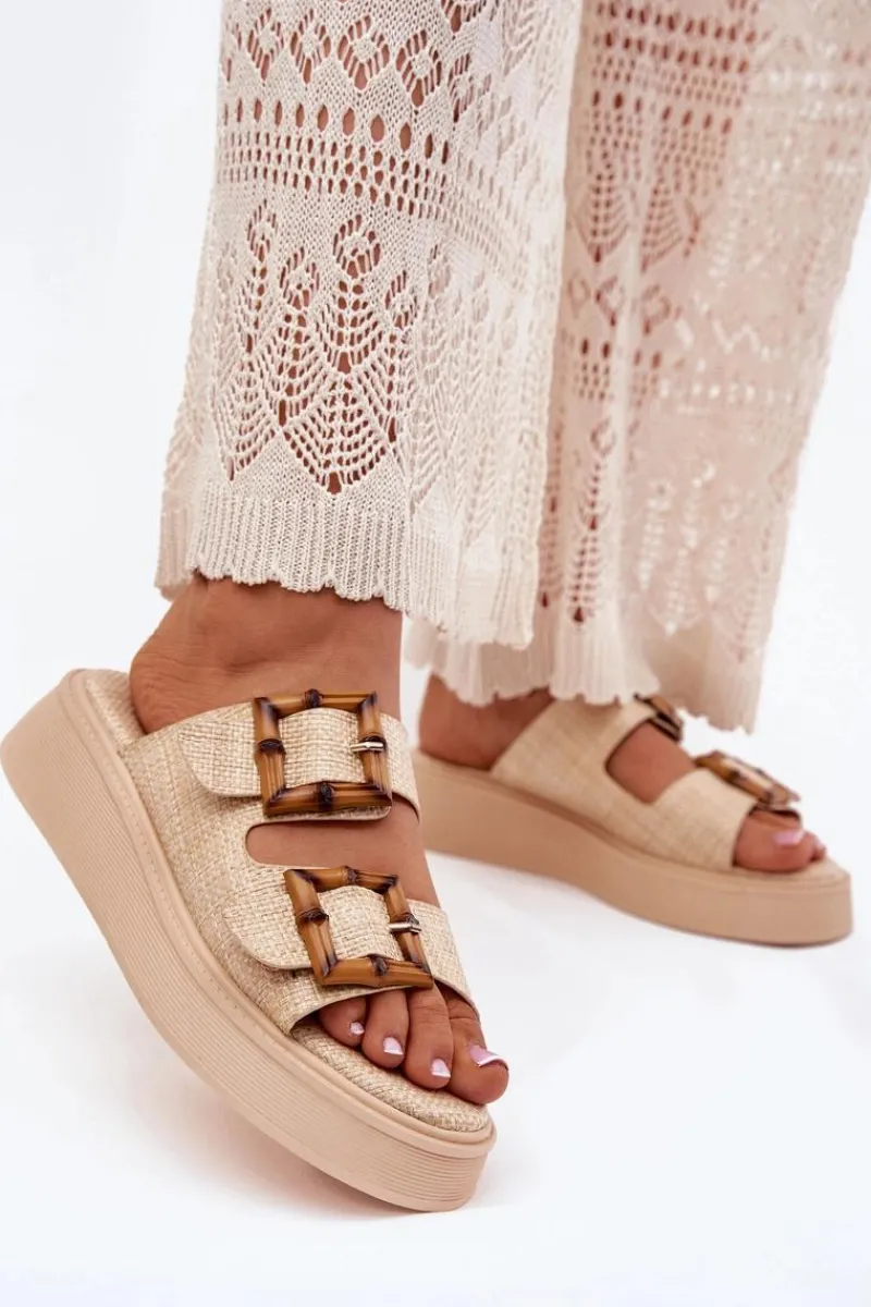 Klapki Na Platformie|Klapki Damskie Klasyczne>Boto Klapki Damskie Na Platformie Z Klamrami Beżowe Xanivia