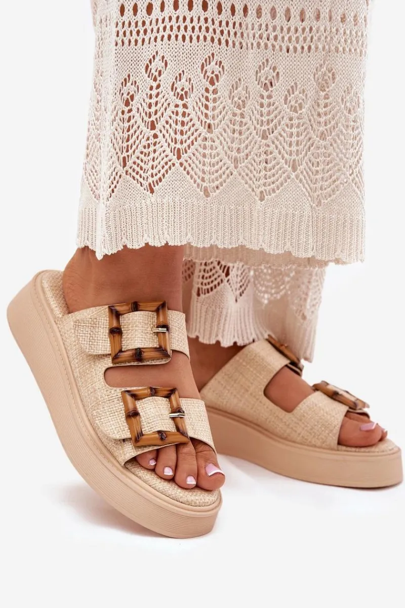 Klapki Na Platformie|Klapki Damskie Klasyczne>Boto Klapki Damskie Na Platformie Z Klamrami Beżowe Xanivia