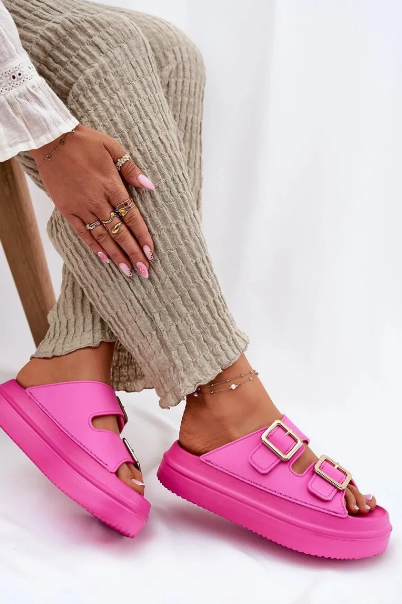 Online Klapki Damskie Na Platformie Ze Złotymi Klamrami Fuksja Zorila Damskie Klapki Na Platformie|Klapki Damskie Klasyczne