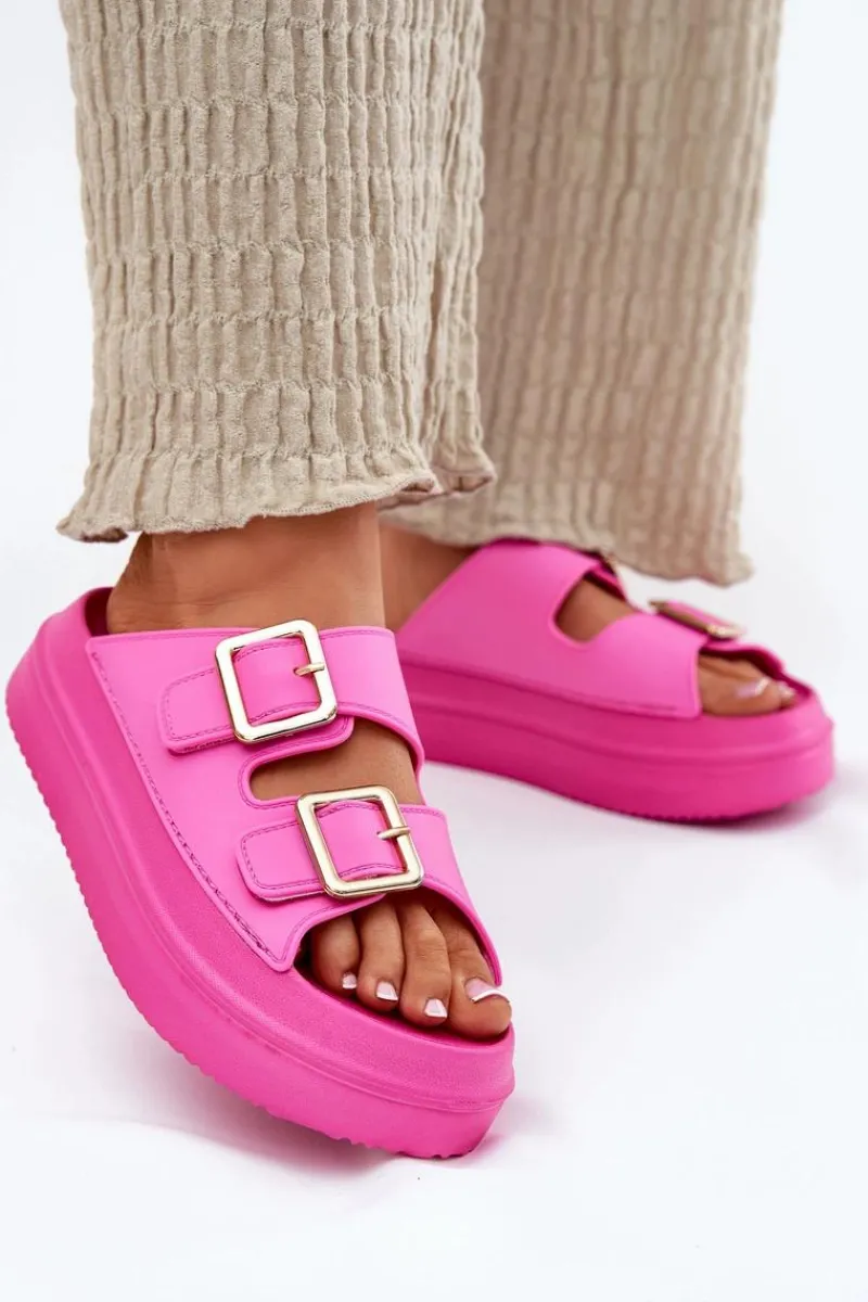 Online Klapki Damskie Na Platformie Ze Złotymi Klamrami Fuksja Zorila Damskie Klapki Na Platformie|Klapki Damskie Klasyczne