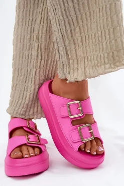 Online Klapki Damskie Na Platformie Ze Złotymi Klamrami Fuksja Zorila Damskie Klapki Na Platformie|Klapki Damskie Klasyczne