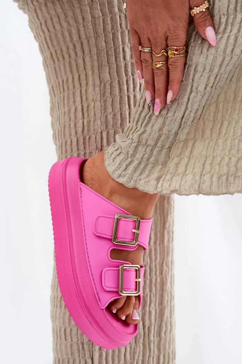 Online Klapki Damskie Na Platformie Ze Złotymi Klamrami Fuksja Zorila Damskie Klapki Na Platformie|Klapki Damskie Klasyczne