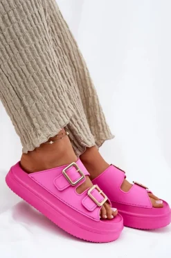 Online Klapki Damskie Na Platformie Ze Złotymi Klamrami Fuksja Zorila Damskie Klapki Na Platformie|Klapki Damskie Klasyczne