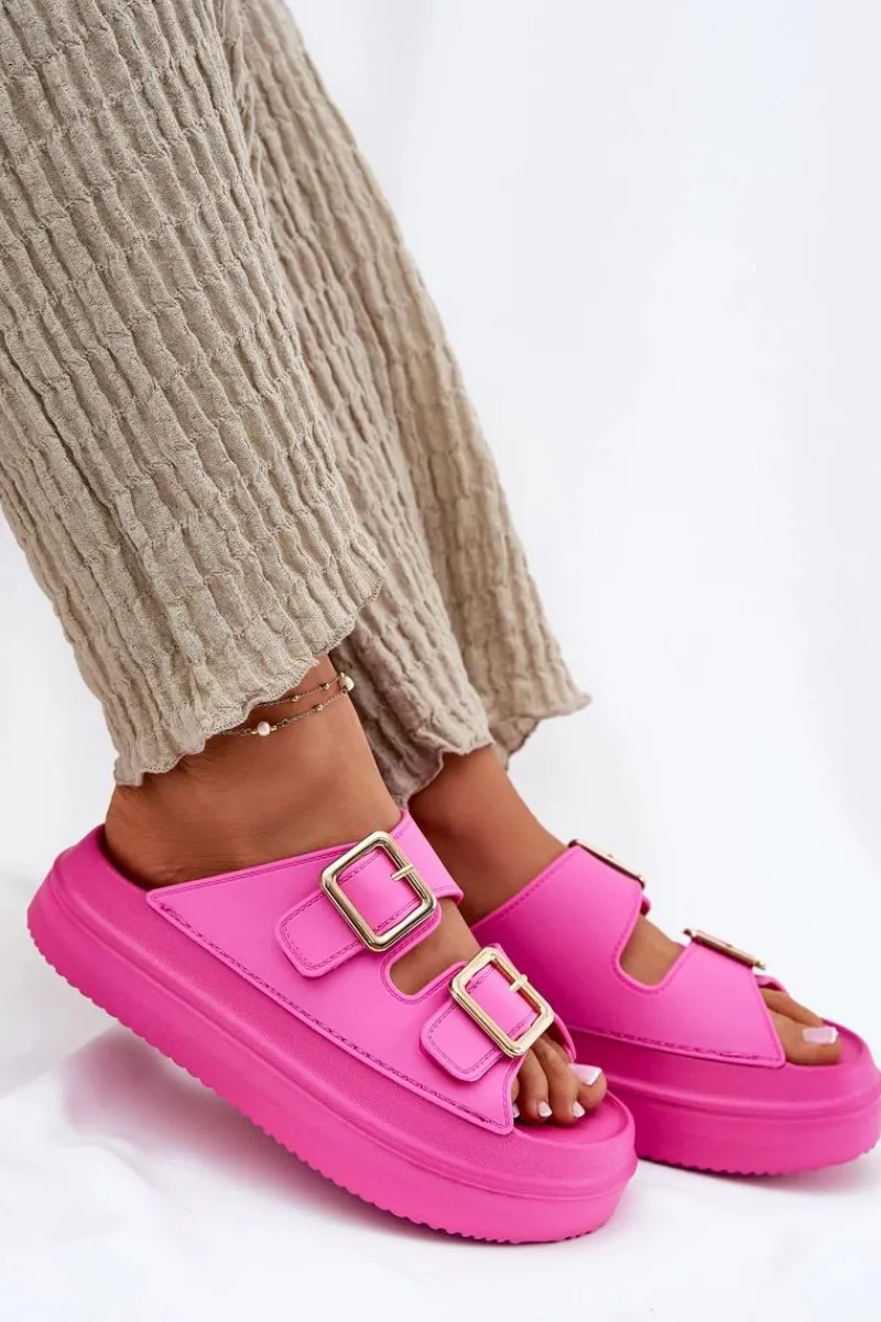 Online Klapki Damskie Na Platformie Ze Złotymi Klamrami Fuksja Zorila Damskie Klapki Na Platformie|Klapki Damskie Klasyczne