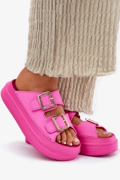 Online Klapki Damskie Na Platformie Ze Złotymi Klamrami Fuksja Zorila Damskie Klapki Na Platformie|Klapki Damskie Klasyczne