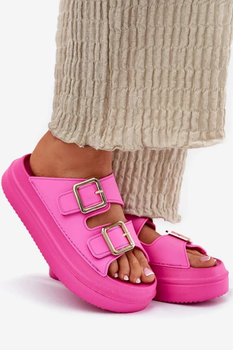 Online Klapki Damskie Na Platformie Ze Złotymi Klamrami Fuksja Zorila Damskie Klapki Na Platformie|Klapki Damskie Klasyczne