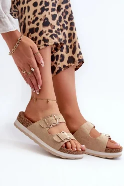 Best Evento Klapki Damskie Na Platformie Z Klamrami Eko Zamszowe Beżowe Ursila