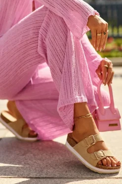 Best Evento Klapki Damskie Na Platformie Z Klamrami Eko Zamszowe Beżowe Ursila