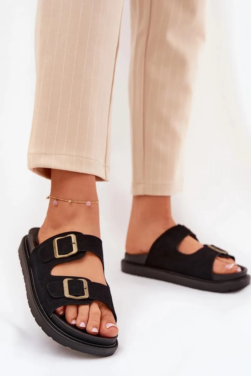 Klapki Damskie Na Platformie Z Klamrami Czarne Simbes Damskie Klapki Na Platformie|Klapki Damskie Klasyczne