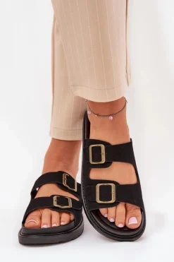 Klapki Damskie Na Platformie Z Klamrami Czarne Simbes Damskie Klapki Na Platformie|Klapki Damskie Klasyczne