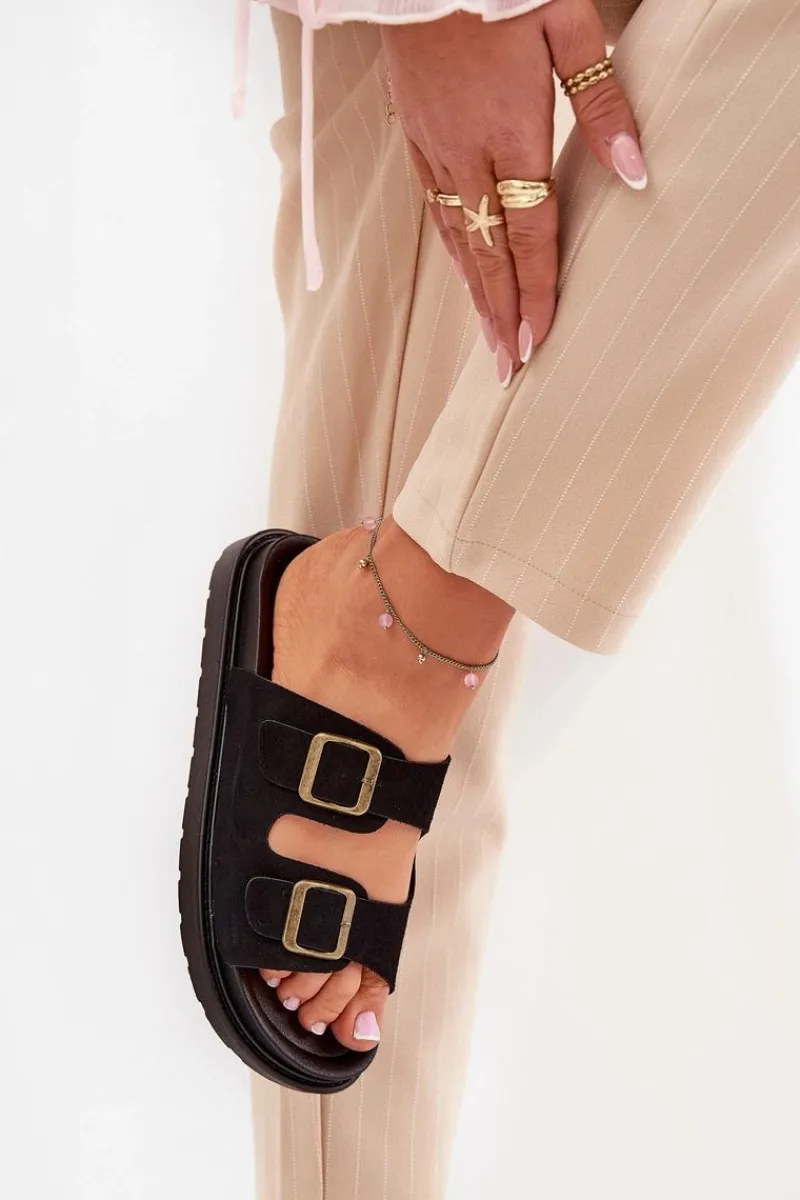 Klapki Damskie Na Platformie Z Klamrami Czarne Simbes Damskie Klapki Na Platformie|Klapki Damskie Klasyczne