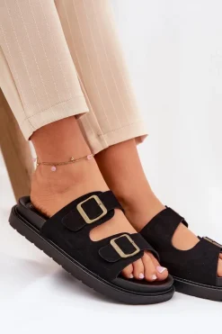 Klapki Damskie Na Platformie Z Klamrami Czarne Simbes Damskie Klapki Na Platformie|Klapki Damskie Klasyczne